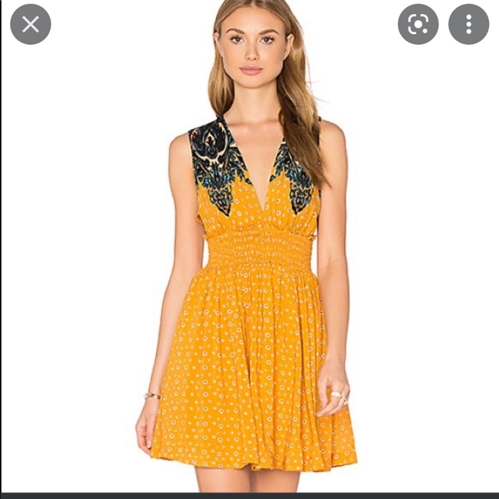 Free People foral yellow v neck dress